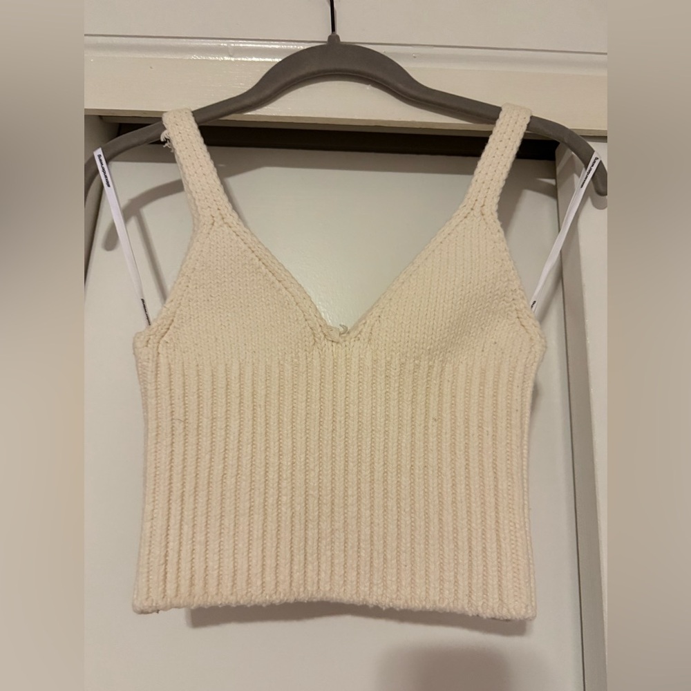 Alexander Wang Cream Ribbed Tank Top